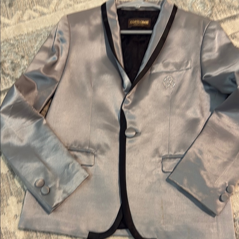 Kids Roberto Cavalli Silver Blazer with Black Trim size 8 ❤️❤️❤️